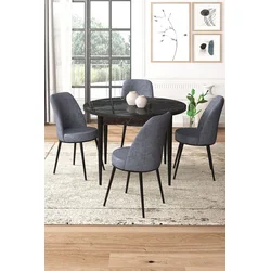 Hanah Home Set Trpezarijski sto i 4 stolice, Sivo-crni