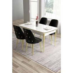 Hanah Home trpezarijski set Tia, sto i 4 stolice, bela ploča, zlatne noge, crna tkanina Babyface