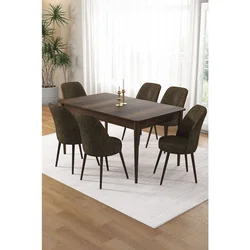 Hanah Home trpezarijski set Pir, sto i 6 stolica, ploča u dekoru drveta Baroque, braon tkanina Babyface