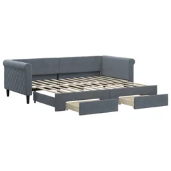 Vidaxl Izvlečna dnevna postelja s predali temno siva 90x200 cm žamet