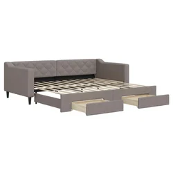 Vidaxl Izvlečna dnevna postelja s predali taupe 90x200 cm blago