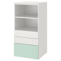 SMASTAD / PLATSA Biblioteka, bela svetlozelena/s 3 fioke, 60x57x123 cm