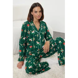 Trendyol Green New Years Jersey Knitted Pajama Set