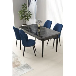 Hanah Home Set Trpezarijski sto i 4 stolice Nil, Tamnoplavi