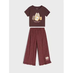 Sinsay - Pamučni komplet: majica kratkih rukava i karirane pantalone Pusheen the Cat - šareno