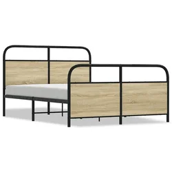 Vidaxl Kovinski posteljni okvir brez vzmetnice sonoma hrast 140x200 cm