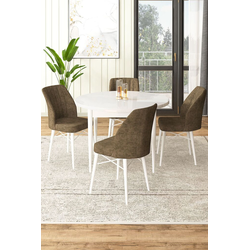 Hanah Home Set Trpezarijski sto i 4 stolice, Braon-beli