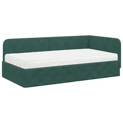 Vidaxl Kotna postelja Temno zelena 90 x 190 cm Žamet