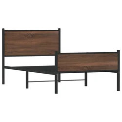 Vidaxl Kovinski posteljni okvir brez vzmetnice rjavi hrast 107x203 cm