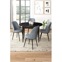 Hanah Home Set Trpezarijski sto i 4 stolice, Sivo-crni