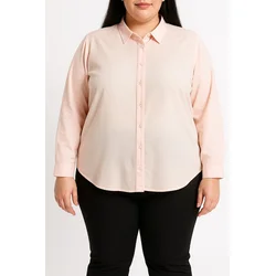 Plus size bombažna srajca, svetlo roza
