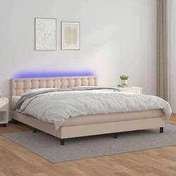 Vidaxl Box spring postelja vzmetnico LED kapučino 180x200 cm um. usnje