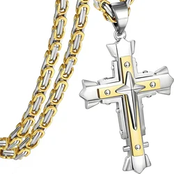 Muška Ogrlica s Križem MJ-38729 - Zlatna / Srebrna / 60cm KP38729
