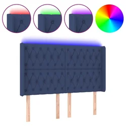 Vidaxl LED posteljno vzglavje modro 163x16x118/128 cm blago