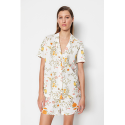 Trendyol Multi Color 100% Cotton Floral Pattern Shirt-Shorts Knitted Pajamas Set