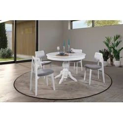 Hanah Home Trpezarijski sto na razvlačenje i stolice Albero153, 118-158 cm, 4 stolice, Beli