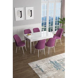 Hanah Home Set Trpezarijski sto i 6 stolica Han, Ljubičasto-beli