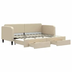 Vidaxl Izvlečna dnevna postelja s predali krem 80x200 cm blago