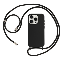 Liquid silikonski ovitek za iPhone 15 Pro - črn z vrvico