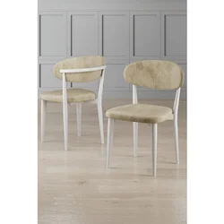 Hanah Home set trpezarijskih stolica Onex 2 kom, krem bukle tkanina, bele drvene noge
