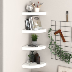 Plutajuće kutne police 4 kom. visoki sjaj bijele 25x25x3,8 cm MDF