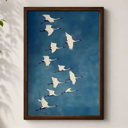 WallXpert uramljena MDF slika 3752KACT-008, jato belih ždralova na plavom nebu, 37 x 52 cm