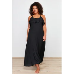 Trendyol Curve Black Long Flounce Beach Dress