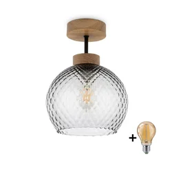 BRILAGI - LED plafonski luster R GLASS 1xE27/60W/230V prečnik 18 cm hrast/zadimljeno-siva