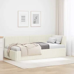 vidaXL Kotna postelja z vzglavjem krema 90 cm x 200 cm Žamet
