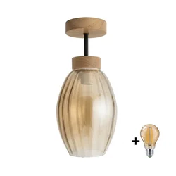 BRILAGI - LED plafonski luster R GLASS 1xE27/60W/230V O 17 cm hrast/dimljeno bež