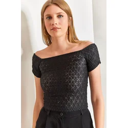 Bianco Lucci Ženska bluza kratkih rukava 40871010, Brod izrez, Crna