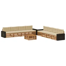 Set vanjskih sofa s jastukom 9 pcs Prirodna i bež Poliester