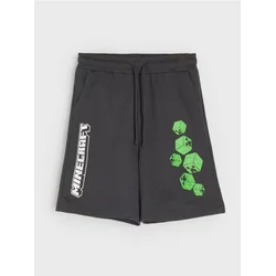 Sinsay - Pamučne kratke pantalone sa printom Minecraft - tamno siva