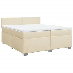 Vidaxl Box spring postelja z vzmetnico krem 200x200 cm blago