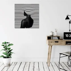 WallXpert slika na platnu KC423, silueta žene na crno-belom op-art motivu, 45 x 45 cm