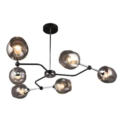 Mitea M11062-6 luster sa 6 sivih staklenih kugli, crni, 6xE27