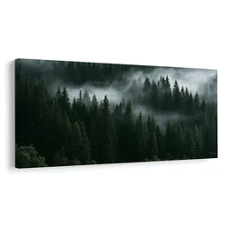 Slika temen gozd, ovit v meglo - 80x40