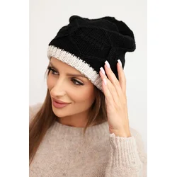 Kesi Womens winter hat made of wool with a woven pattern K443 black + beige