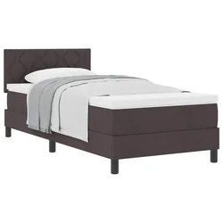 Vidaxl Postelja z vzmetnico z vzglavjem Temno rjava 90 x 200 cm blago