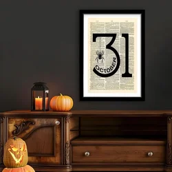 WallXpert uramljena slika 3752HALCT-007, datum 31 October sa paukom na podlozi od stranice rečnika, 37 x 52 cm, crni ram
