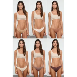 Trendyol Brown-Multicolored 6-Pack Micro Brazilian Knitted Panties