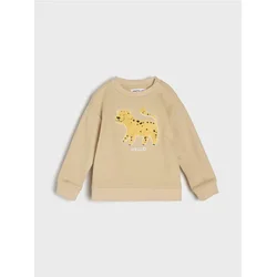 Sinsay - Pamučni crewneck duks sa 3D aplikacijom - smeđesivo