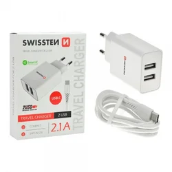 SWISSTEN Punjač 2.1A 2xUSB Type-C beli