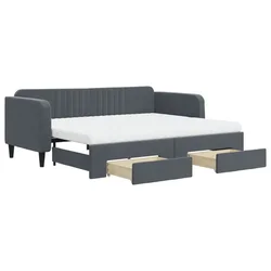 Vidaxl Izvlečna dnevna postelja s predali temno siva 90x200 cm žamet