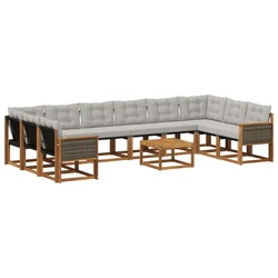 Set vanjskih sofa s jastukom 11 pcs Prirodna i Svjetlosiva