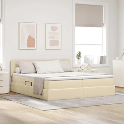 Krevet s od storage s madracem Krema 200 x 200 cm Lažna koža