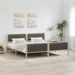 vidaXL Konstrukcija postelje z vzglavjem Temno siva 200 x 200 cm blago