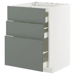 METOD / MAXIMERA Pod.elem.grej.ploča/3front/3fiok, bela/Nickebo mat sivozelena, 60x60 cm