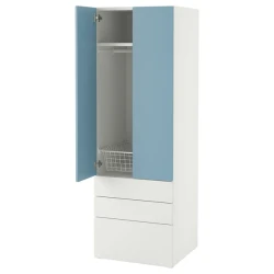SMASTAD / PLATSA Garderober, bela plava/s 3 fioke, 60x57x181 cm