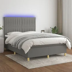 Vidaxl Box spring postelja z vzmetnico LED temno siva 140x200 cm blago